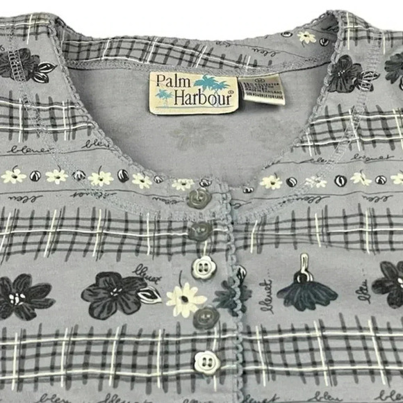 VTG Palm Harbour Women's Blue Floral Short Sleeve Blouse Top Sz Medium Shirt - Picture 3 of 10